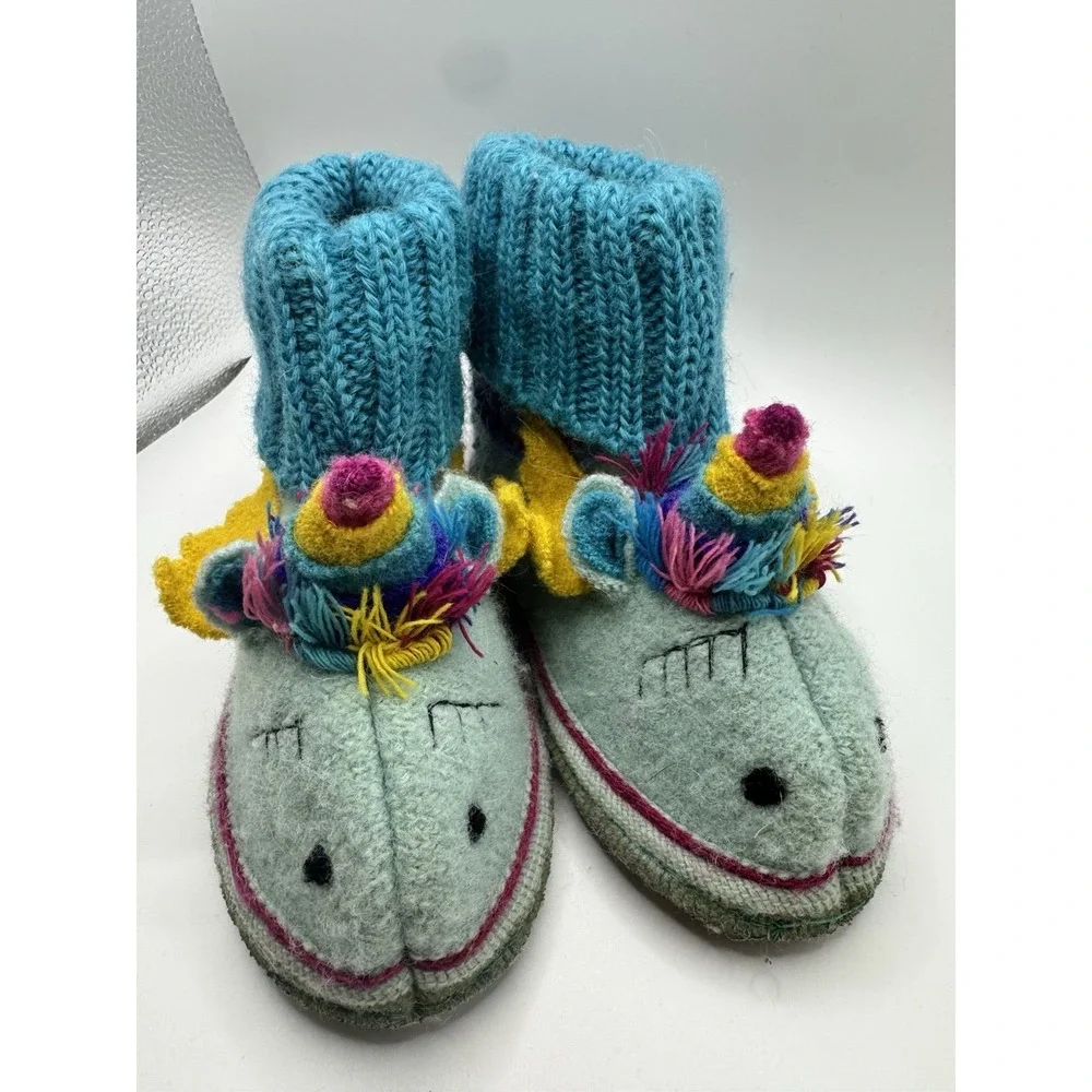 Garnet Hill Pure Wool Slippers Toddler Sz 8!Ankle Bootie Blue Slip On Unicorn